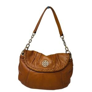 Antonio Melani Shoulder Handbag‎ Purse Leather Brown Snap Close Leather Chain